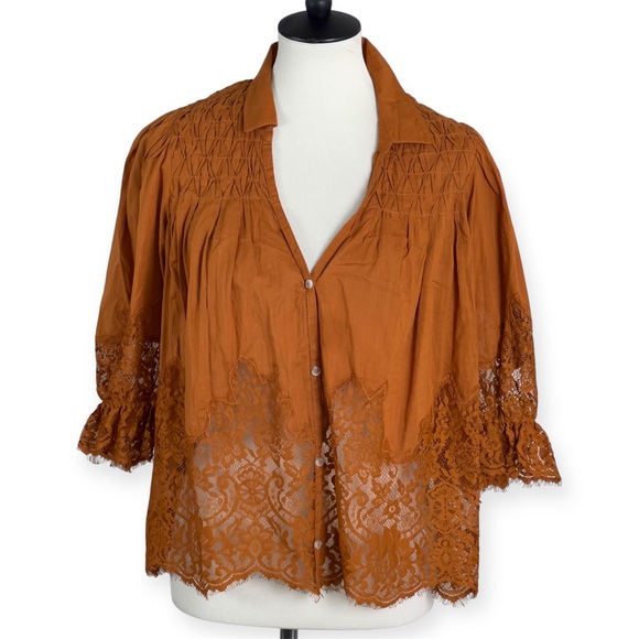 By Anthropologie Victorian Sheer Lace Blouse Size Small NEW - Picture 1 of 14